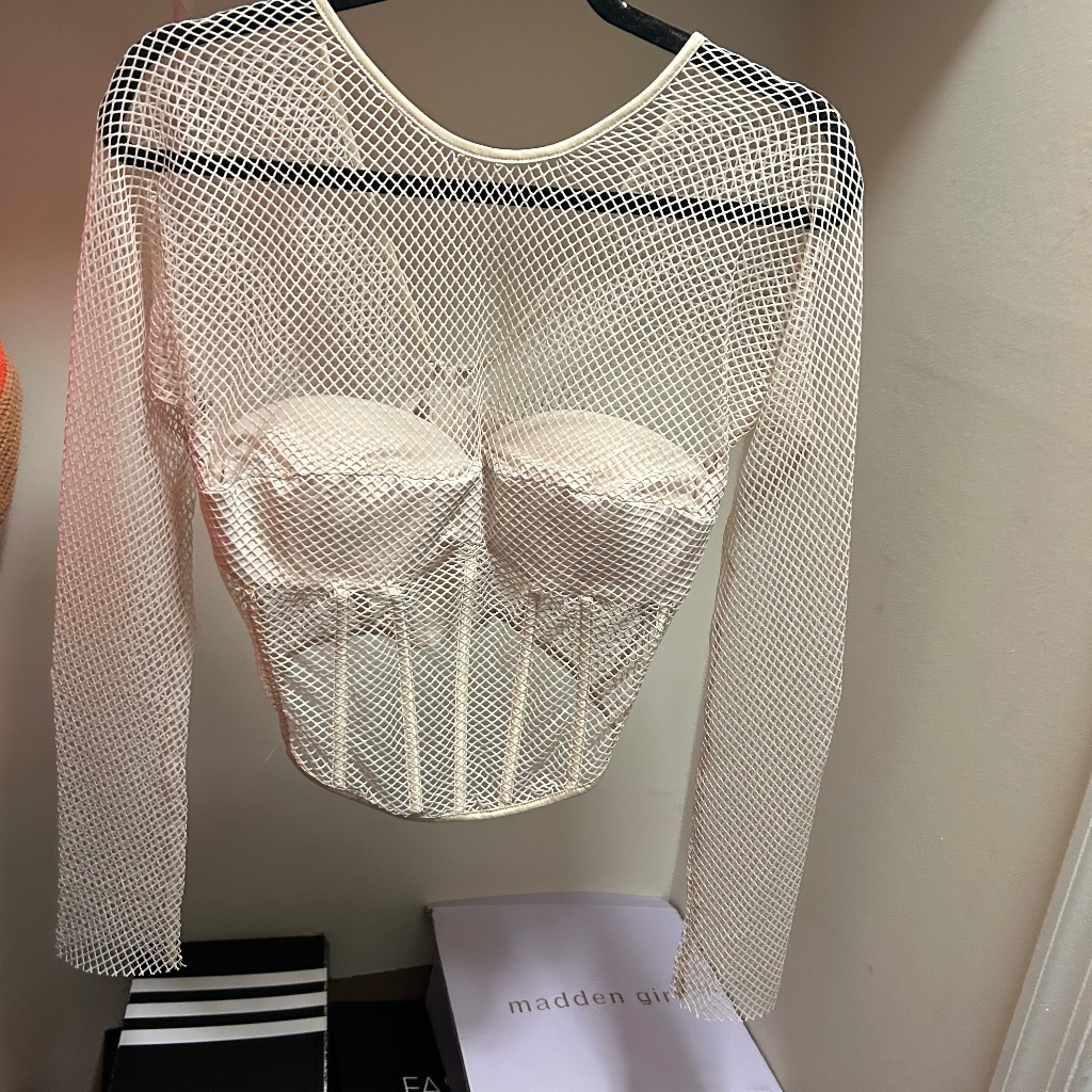 Cream Mesh Corset Cropped Top